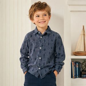 Mini Boden Gray Penguin Button Up Shirt Top  Boys Size 5-6 yrs